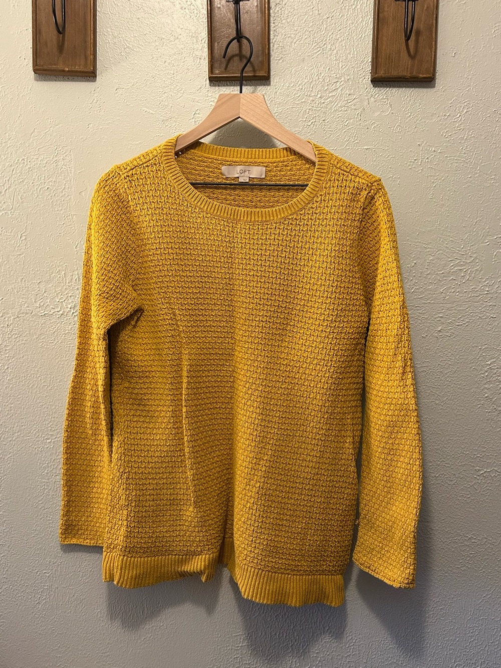 LOFT Mustard Yellow Textured Crewneck Sweater